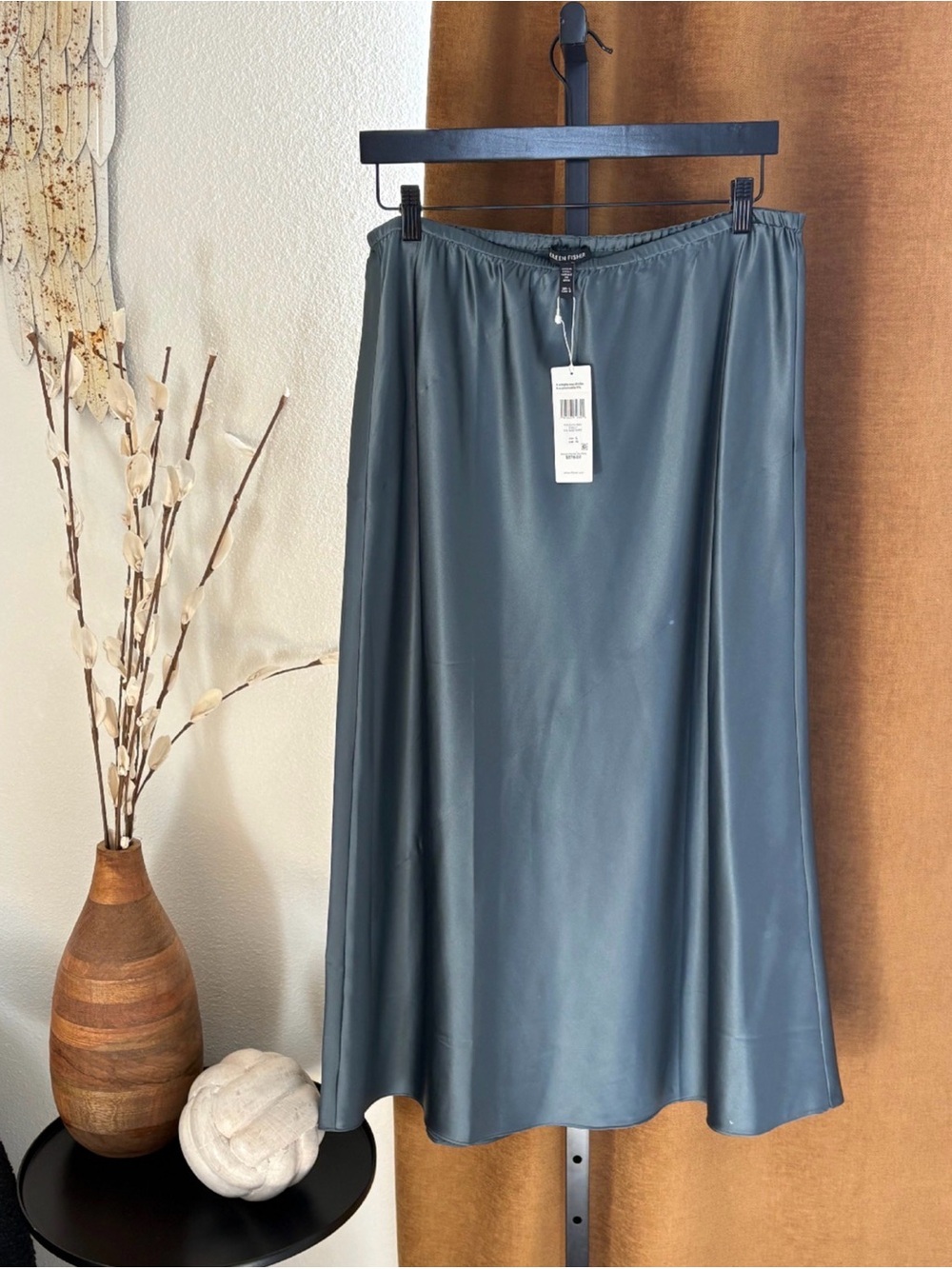Eileen Fisher Satin Midi Skirt in Slate Blue